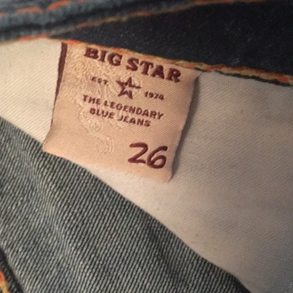 Big Star women’s dark denim blue Jean short accented with orange embroidery - Picture 4 of 10